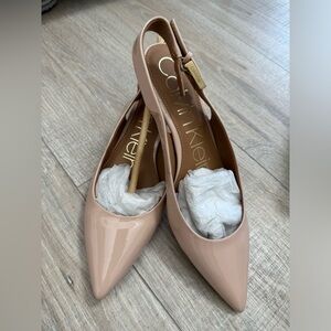 CALVIN KLEIN LUKA PATENT LEATHER WOMEN'S KITTEN HEELS Slingback SHOES